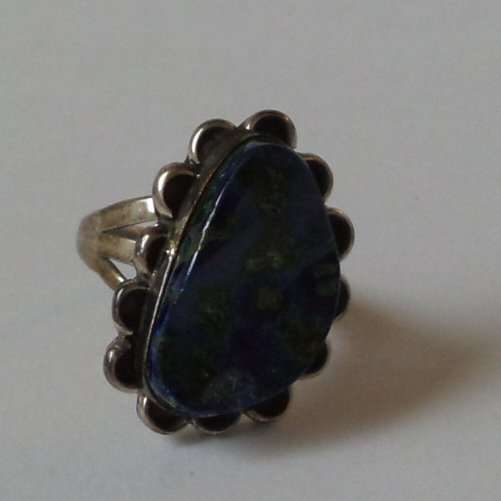 Sterling silver azurite-malachite ring